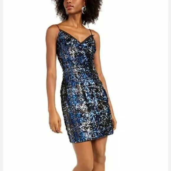 Hummingbird Navy Blue Black Flip Sequins Mini Dress S - Picture 1 of 2
